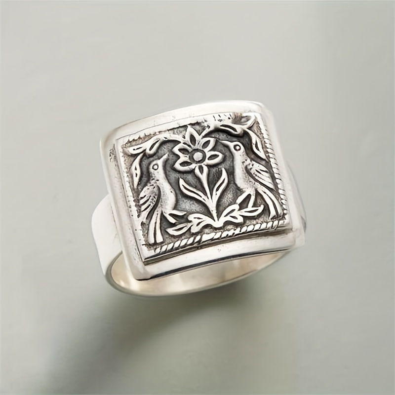 Bohemian Bird Flower Pattern Men's Ring